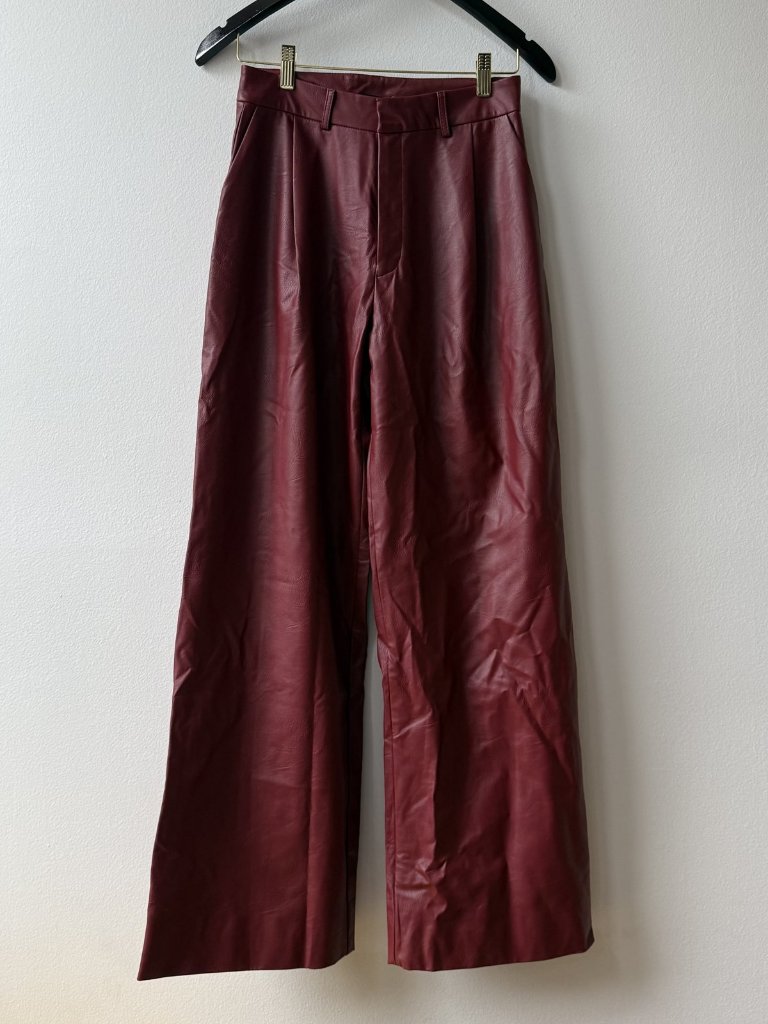 Parentezi Milo Faux Leather Wide Leg Pant Cherry Red Xs — image 2 of 6